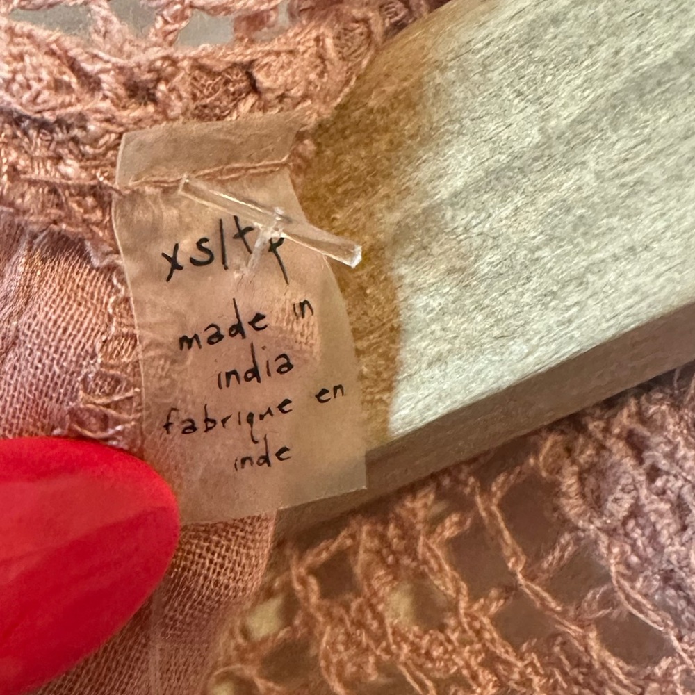 Free People Dusty Rose Lace Panel Puff Sleeve Blouse - Picture 7 of 10